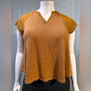 Maurices Women's Burnt Orange Top With Mesh Short Sleeves